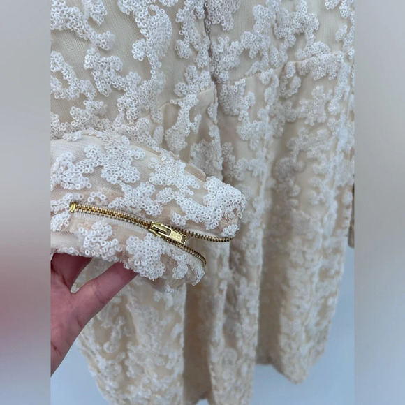 NWT Self-Portrait Sequin Ruffle Mini Dress Ivory White Size 6 - Picture 6 of 16